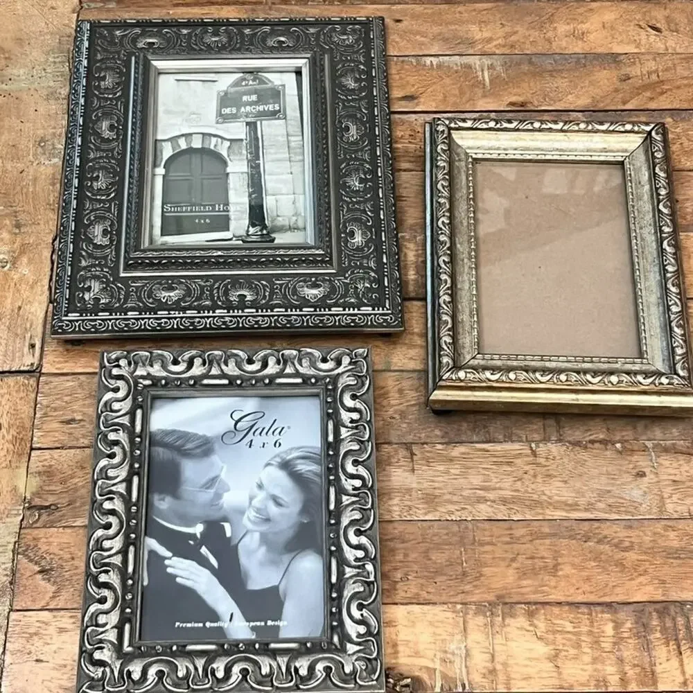 Ornate Pewter Picture Frames Set Of 3 Different Sizes